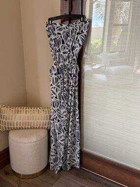 Lilly Pulitzer Navy and White Strapless Printed Maxi Dress